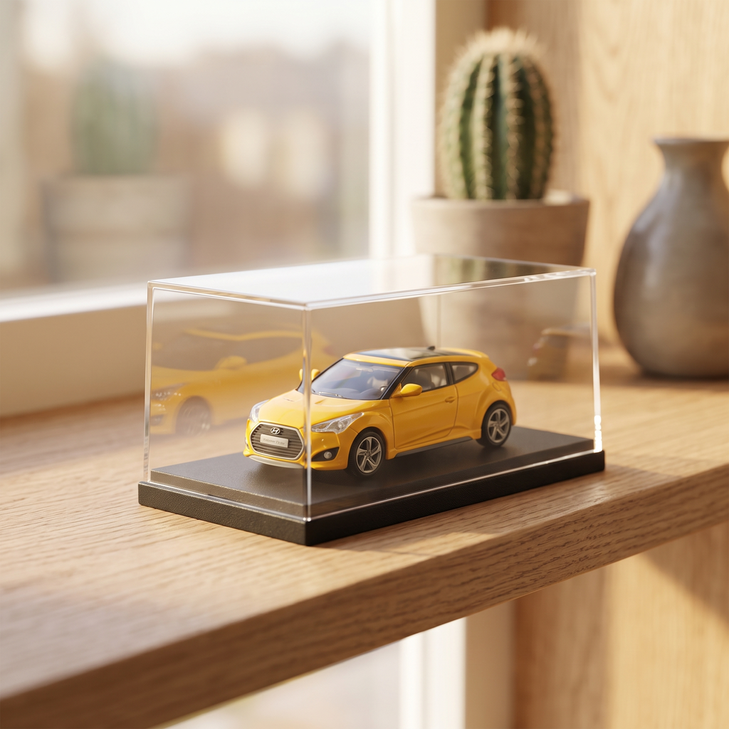 Veloster Turbo 1/64 jaune - dans sa vitrine