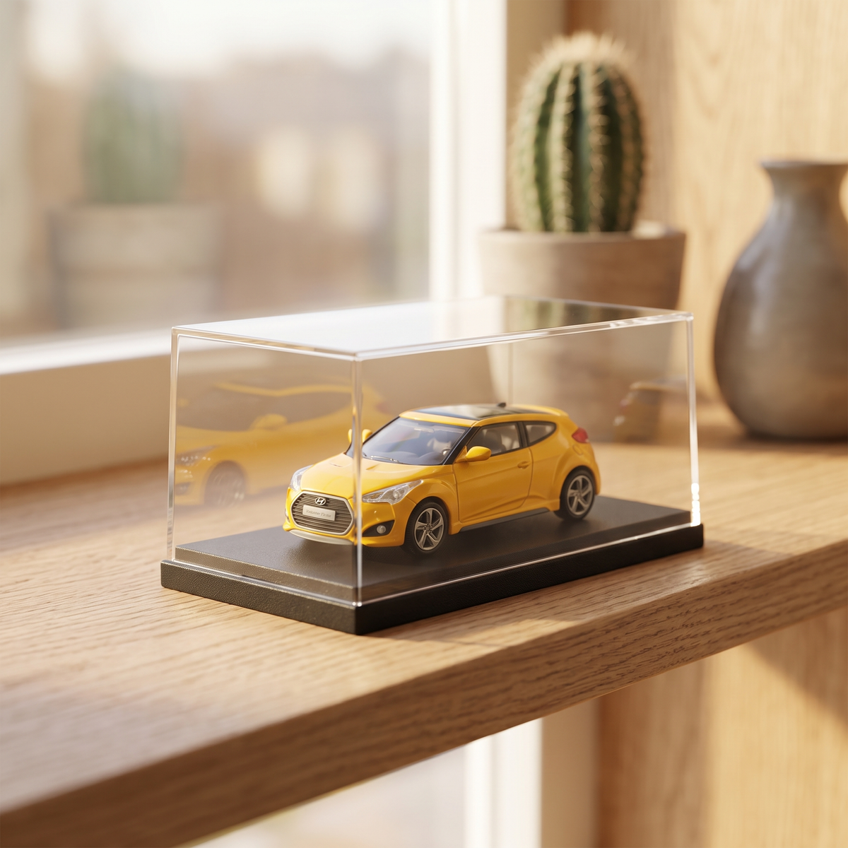 Veloster Turbo 1/64 jaune - dans sa vitrine