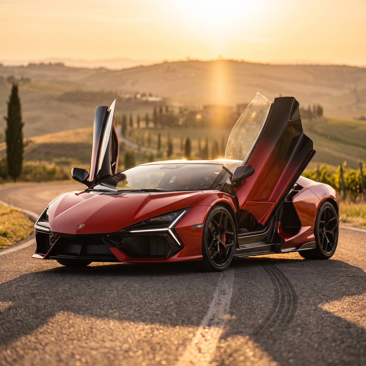 Lamborghini Revuelto 1/24 rouge - route de montagne
