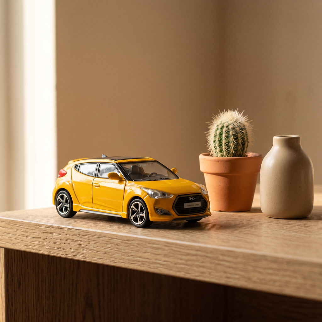 Veloster Turbo 1/64 jaune - vue 3/4 avant