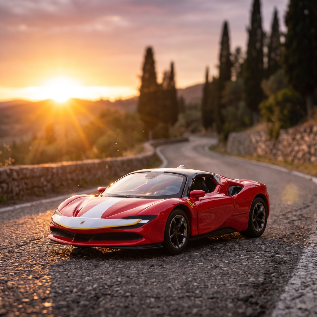 Ferrari SF90 Assetto Fiorano 1:64 - route de montagne